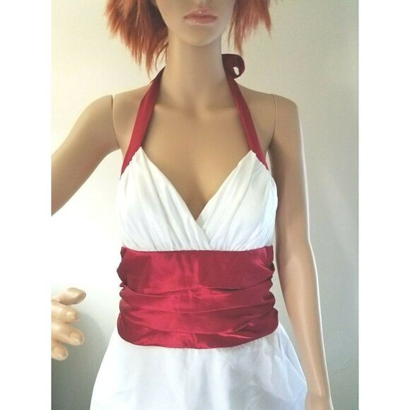 Size 13/14 Dress by Masquerade Juniors Formal Prom Wedding Gown White Red Trims - Picture 4 of 11